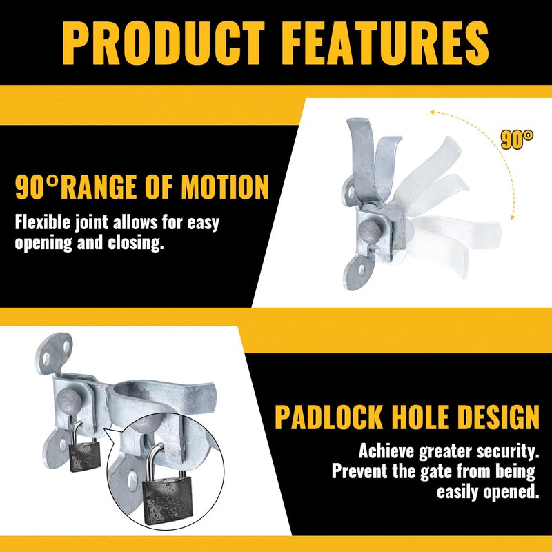 VIVIDA 1-3/8"" Wall Mount Latch, Chain Link Fence Flat Back Gate Latch for 1-3/8"" Gate Frame, Galvanized Steel, with Padlock Hole, Mounts to Wooden Fence Post or Wall, 1 PCS - Image 4